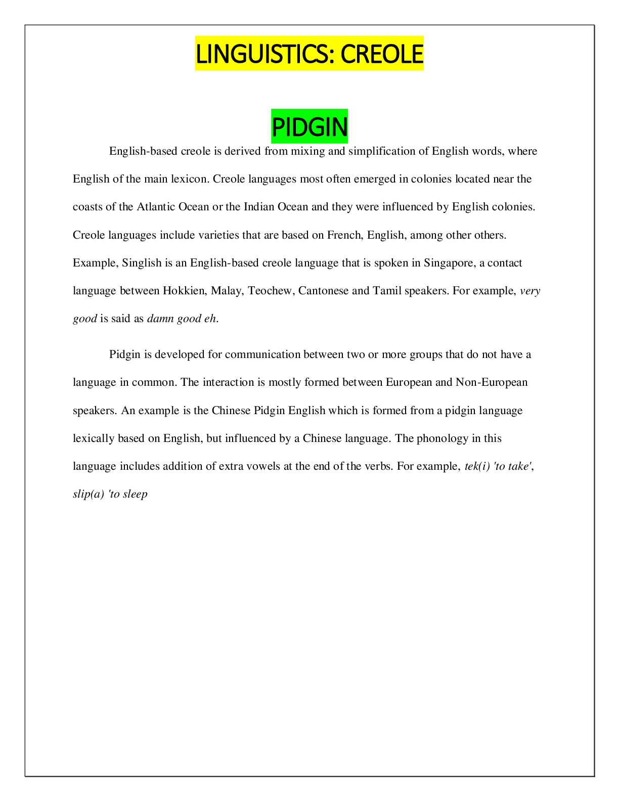 Preview image for LINGUISTICS: CREOLE